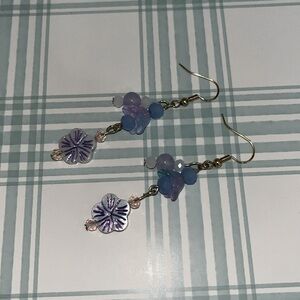 Handmade blue and purple flower earrings